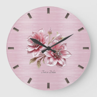 Relógio Grande Modern Pink Flowers Wall Clock