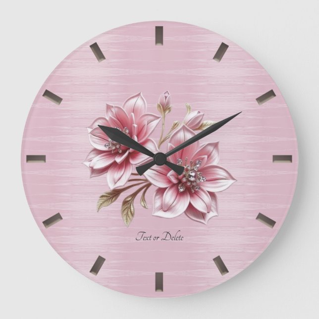 Relógio Grande Modern Pink Flowers Wall Clock (Frente)