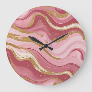 Relógio Grande Modern Rose Gold Veins Arte Líquida a Tinta