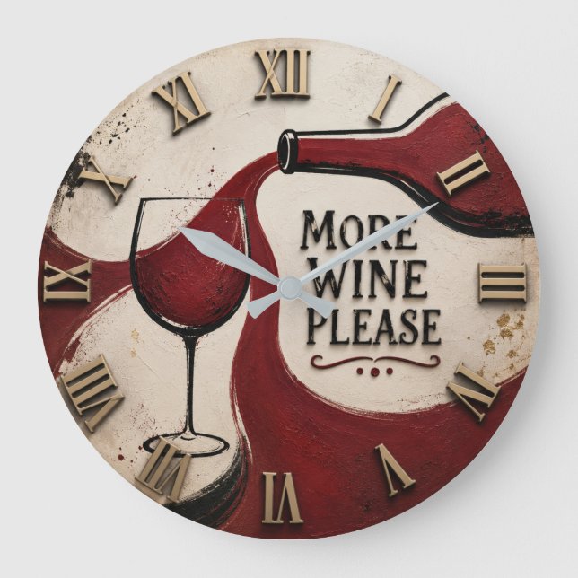 Relógio Grande Modern Rustic Wine Lover More Wine Please (Frente)