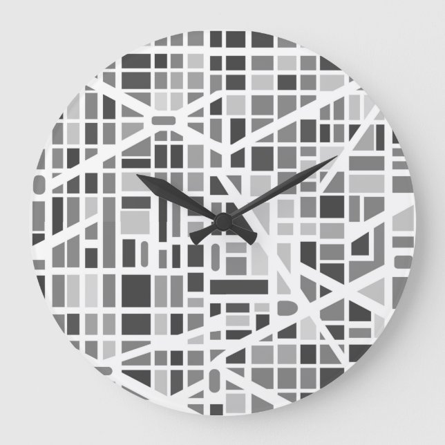 Relógio Grande Modern Urban Map Black White Cinza Office Decor (Frente)