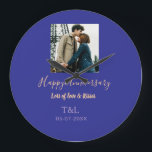 Relógio Grande Moderno boho feliz aniversário adicionar nome azul<br><div class="desc">Design para casal amor</div>