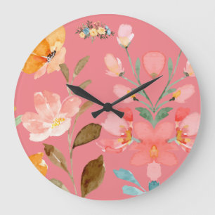 Relógio Grande Moderno Elegante Aquarela Rosa
