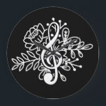 Relógio Grande Moderno Floral Treble Clef Black Music Amantes<br><div class="desc">O moderno redemoinho Floral Preto Limpa o relógio da Música com uma clave tripla cercada por flores. presente de excelente para qualquer amante de música,  músico,  mercadoria musical ou como presente para um professor de música.</div>