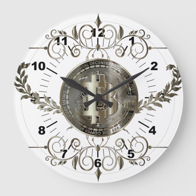 Relógio Grande Moeda Dourada Branco (Frente)