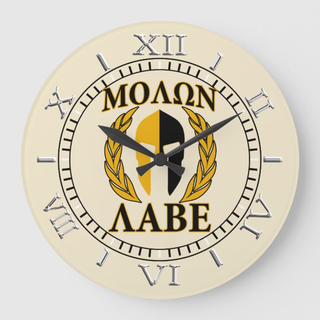 Relógio Grande Molon Labe Spartan Mask Laurels Beige Dial (Frente)