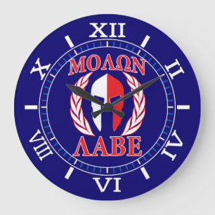 Relógio Grande Molon Labe Spartan Mask Laurels Red Blue Dial