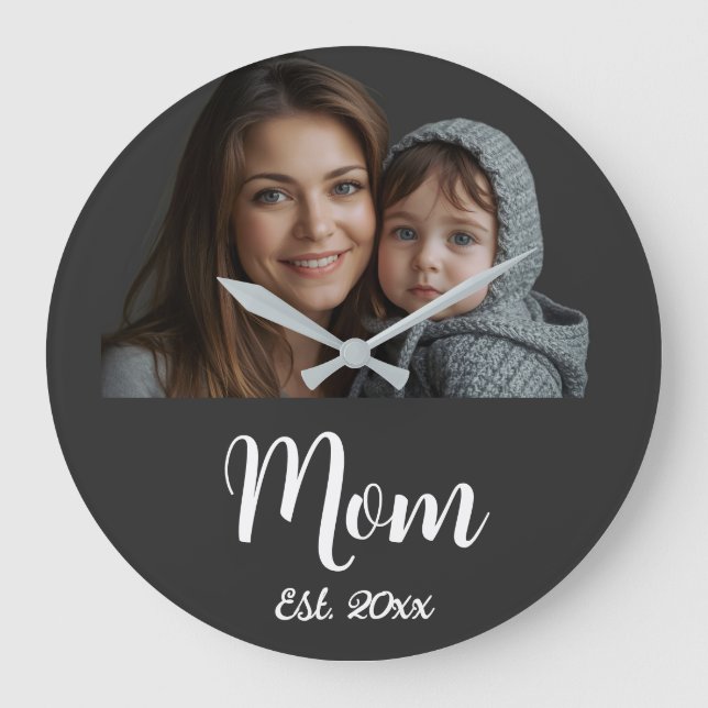 Relógio Grande Mom Established Black Modern Script Clock (Frente)