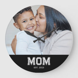 Relógio Grande Mom Established Modern White Bold Photo Round