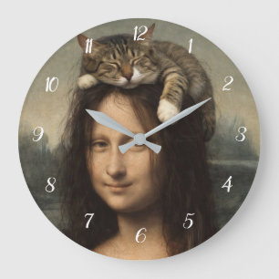 Relógio Grande Mona Lisa Com Gato Adormecido