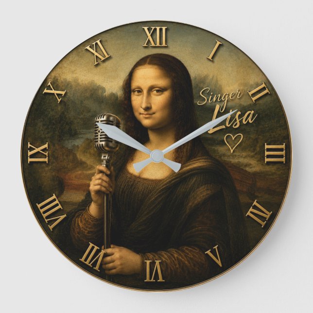 Relógio Grande Mona Lisa Singer Funny Vintage Microphone (Frente)