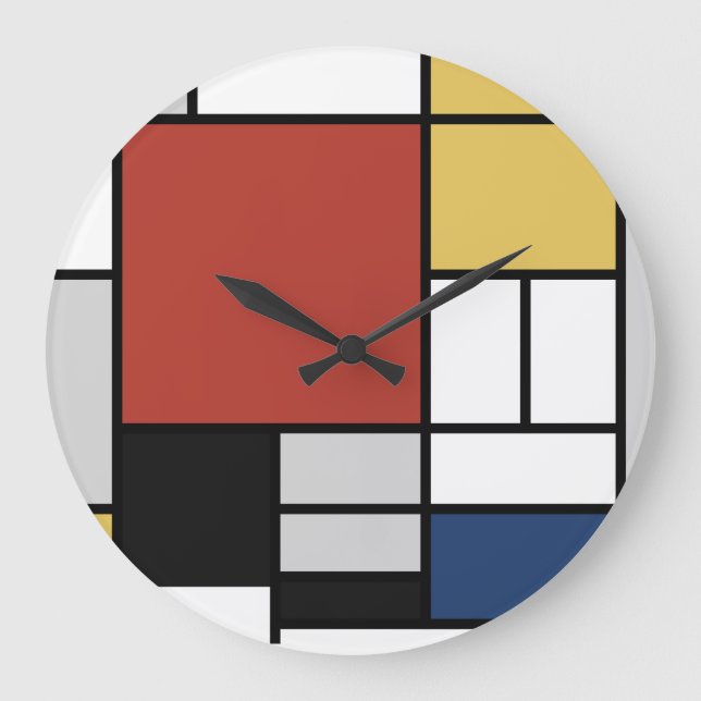 Relógio Grande Mondrian Painting Red Plane Yellow Black Cinza Blu (Frente)
