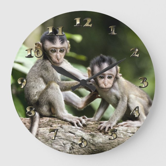 Relógio Grande Monkey Babies in Nature (Frente)