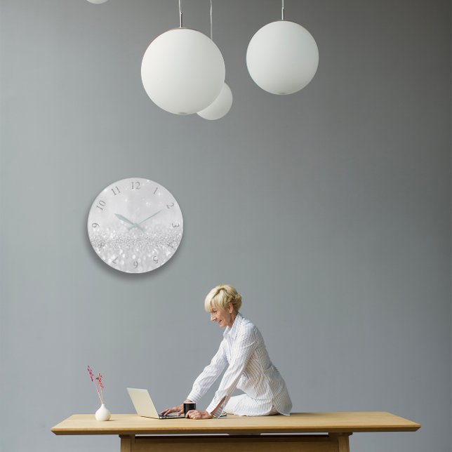 Relógio Grande Monocromático metálico mínimo do brilho das cinzas (Silver Gray Glitter Minimal Metallic Monochromatic Large Clock)