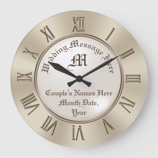 Relógio Grande Monogram and Personalized Wall Clock Wedding Gift (Frente)