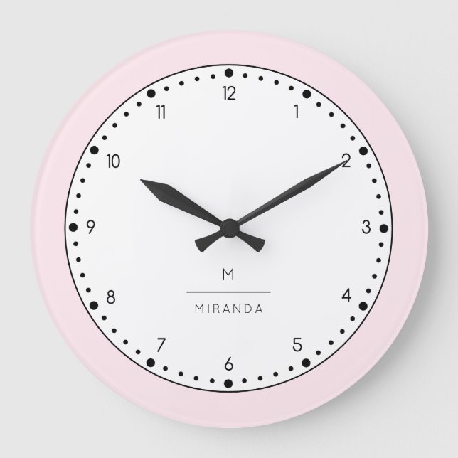Relógio Grande Monogram Elegant Blush Pink Wall Clock (Frente)