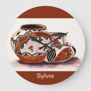 Relógio Grande Monograma Aquarela Arte Potente Americana Nativa