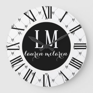 Relógio Grande Monograma Bow Branco e Preto