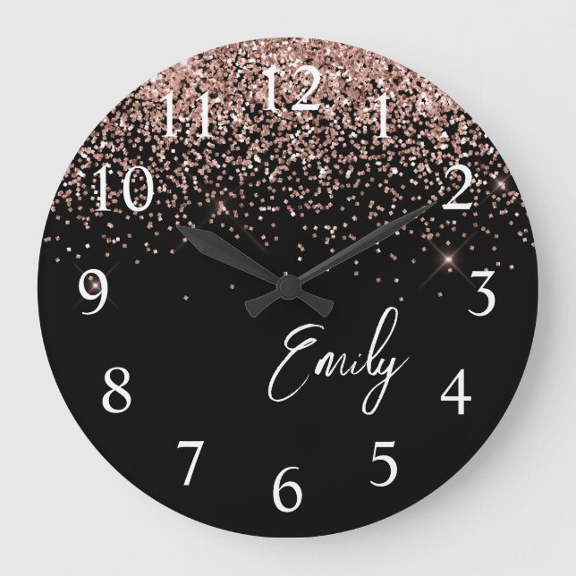 Relógio Grande Monograma Brilhante preto-Rosa Dourado, cor-de-ros (Frente)