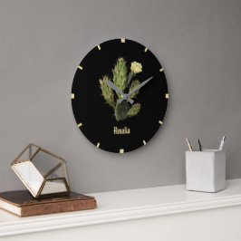 Relógio Grande Monograma Cactus Flower Vintage Black Wall Clock