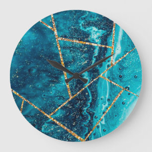 Relógio Grande Monograma Chic do Geode do Agate Dourado Azul do M