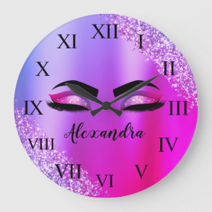Relógio Grande Monograma Cor-de-Rosa Púrpura Eilashes da Leve Mod