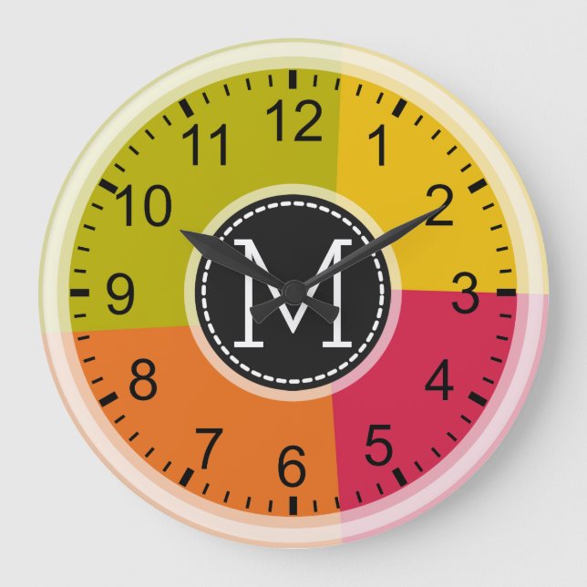 Relógio Grande Monograma - Cor Retroativa Moderna Geométrica (Frente)