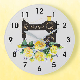 Relógio Grande Monograma da Máquina de Serradura Floral Amarela