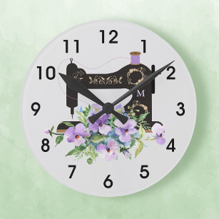 Relógio Grande Monograma da Máquina de Serradura Floral Purple