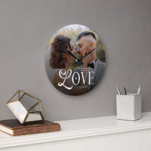 Relógio Grande Monograma de Casal de Foto de Noiva Personalizada 