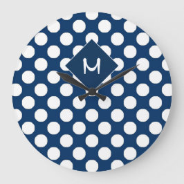 Relógio Grande Monograma de padrão de Bolinhas branca azul