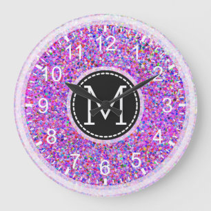 Relógio Grande Monograma de Pintura Multicolorida com Glitter