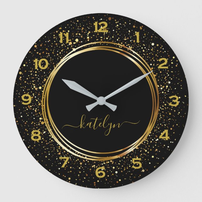 Relógio Grande Monograma de poeira da Ouro preta (Frente)