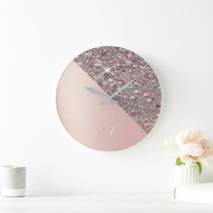 Relógio Grande Monograma Elegante em Dourado Rosa