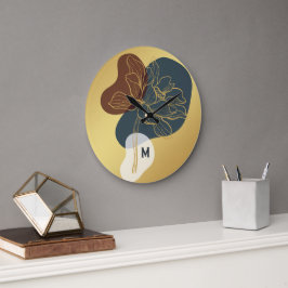Relógio Grande Monograma Floral Caprichoso Dourado Moderno e Atua