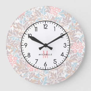 Relógio Grande Monograma Floral Moderno Colorido Vintage Azul Ros