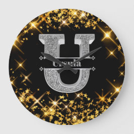 Relógio Grande Monograma inicial de prata U personalizado Seu nom