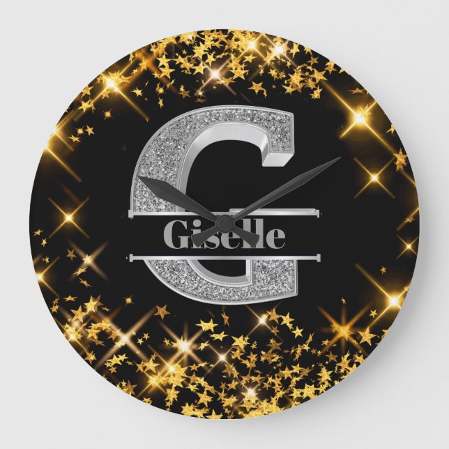 Relógio Grande Monograma inicial do G Personalizado do Prata Nome (Frente)