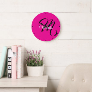 Relógio Grande Monograma inicial minimalista moderno nome rosa qu