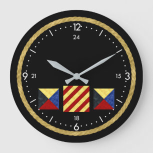 Relógio Grande Monograma marítimo náutico da bandeira de sinal da