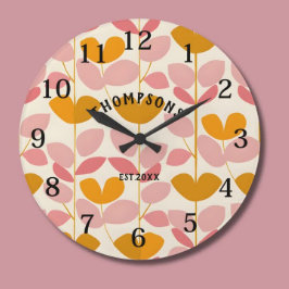 Relógio Grande Monograma moderno de Design de folha cor-de-rosa e