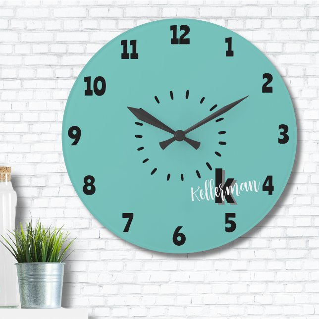 Relógio Grande Monograma Moderno Simples (Simple Modern Circle Monogram Large Clock)