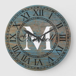 Relógio Grande Monograma Única de Madeira Vintage em dificuldades