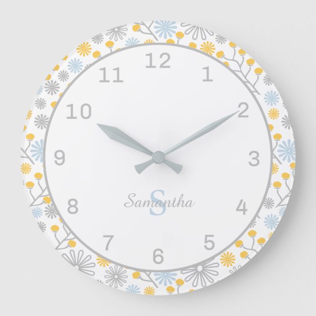 Relógio Grande Monograma Wall Clock Scandinávia Floral (Frente)