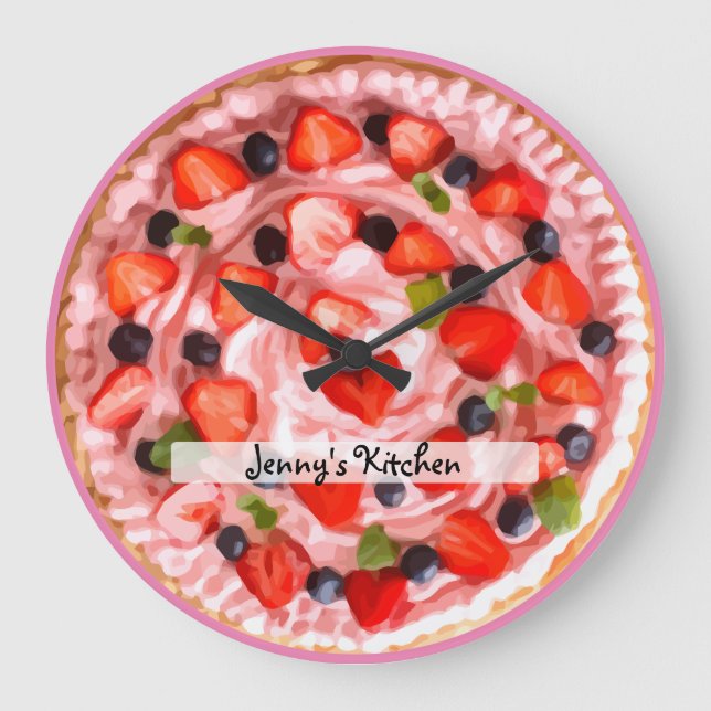 Relógio Grande Monogramo Strawberry Pie Kitchen Wall Clocks (Frente)