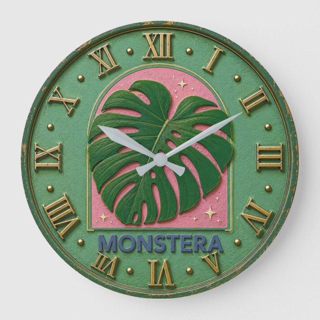 Relógio Grande Monstera Leaf Botanical  (Frente)