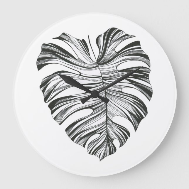 Relógio Grande Monstera Leaf: Elemento Natural Tropical. (Frente)