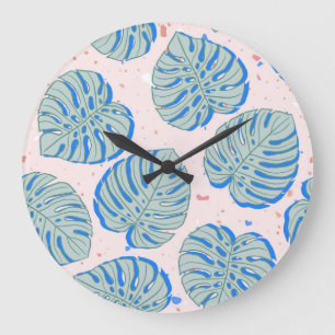 Relógio Grande Monstera Tropical: Padrão Vintage Terrazzo