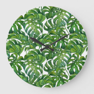 Relógio Grande Monstera Verde Deixa-se tropical