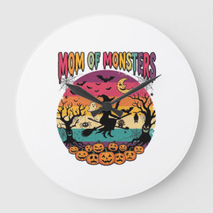 Relógio Grande Monstros Mãe Halloween Bruxa Abóboras Morcegos_1